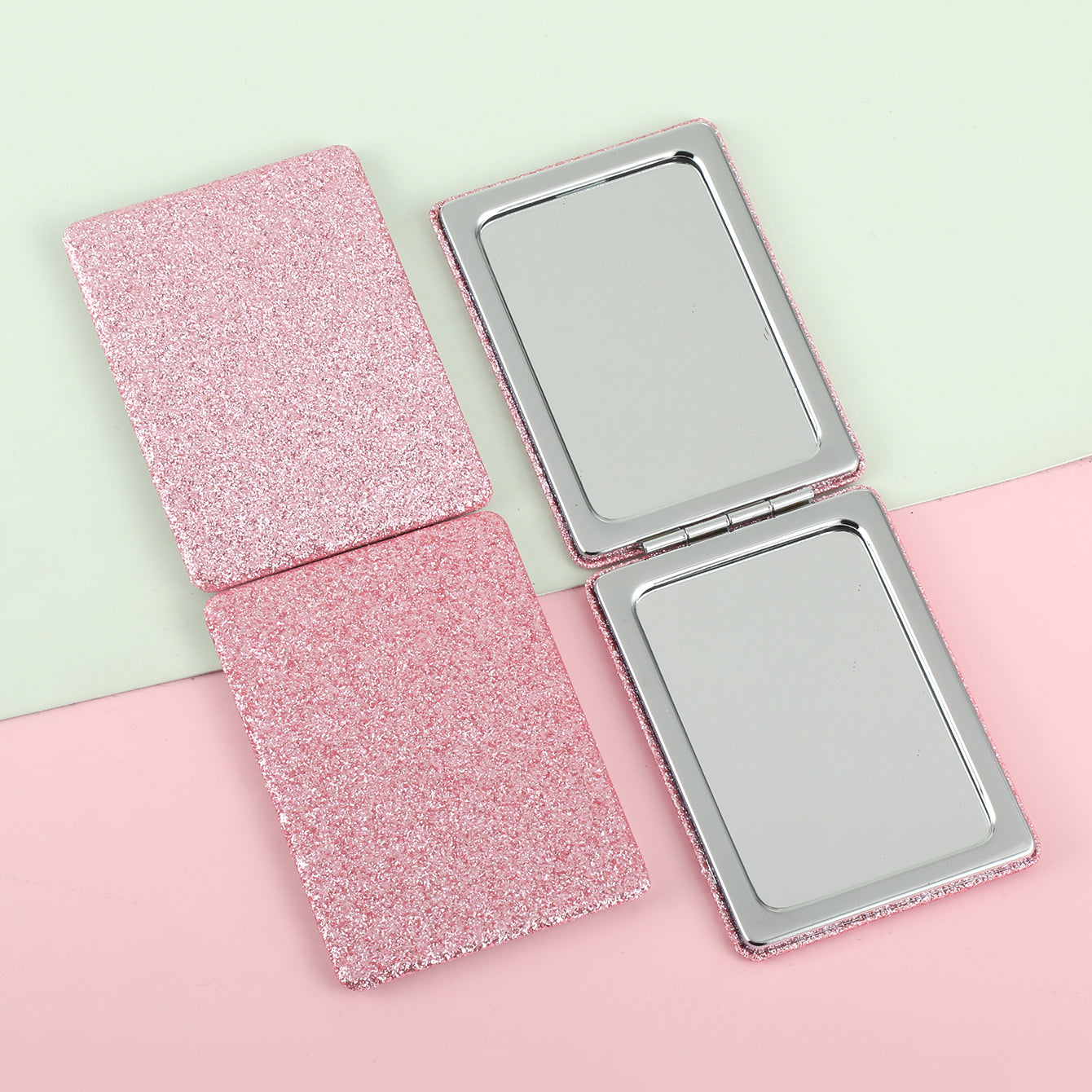 1 PC Rectangular Powder Double-Sided Makeup Mirror Elegant Compact Design With Highlighter Powder Decoration Ideal For Precision Makeup Perfect Gift For Mother Daughter Sister Girlfriend Suitable For Home Office Travel And More