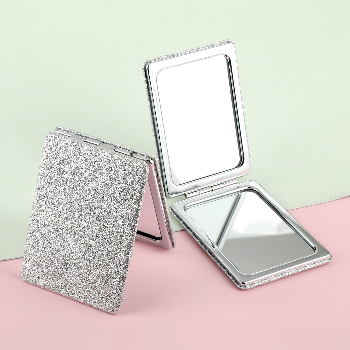 1 PC Rectangular Powder Double-Sided Makeup Mirror Elegant Compact Design With Highlighter Powder Decoration Ideal For Precision Makeup Perfect Gift For Mother Daughter Sister Girlfriend Suitable For Home Office Travel And More