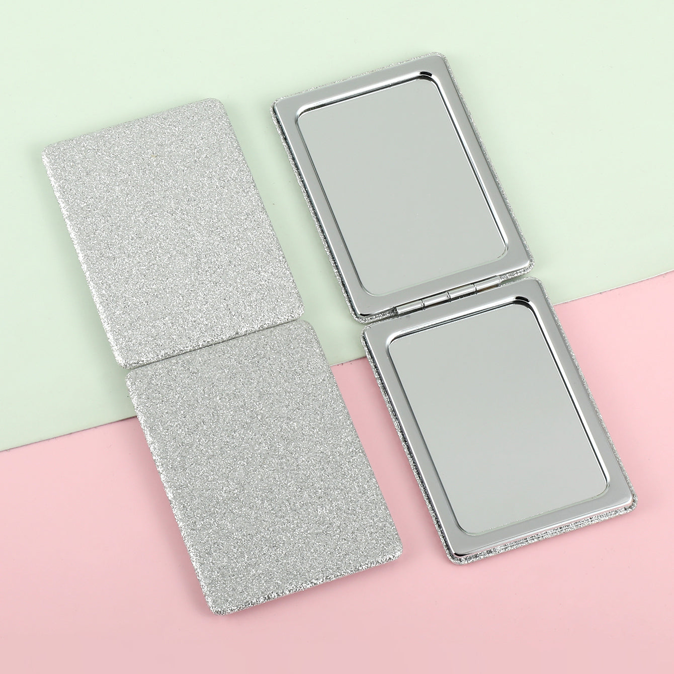 1 PC Rectangular Powder Double-Sided Makeup Mirror Elegant Compact Design With Highlighter Powder Decoration Ideal For Precision Makeup Perfect Gift For Mother Daughter Sister Girlfriend Suitable For Home Office Travel And More