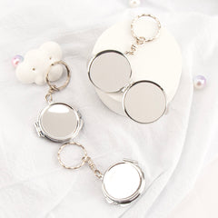 Creative DIY Essential! 33mm Circular Silver-Plated Keychain Mirror – Stylish Dual-Sided Design, Unique Metallic Elegance