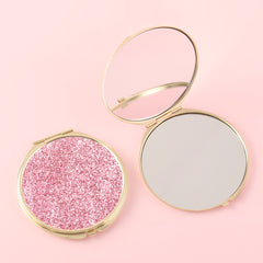 1 PC Round Double-Sided Metal Makeup Mirror Gold Frame With Shimmering Powder Decor Folding Design With 2X Magnification Ideal For Precision Makeup Perfect Gift For Mother Daughter Sister Girlfriend Suitable For Home Office Travel And More