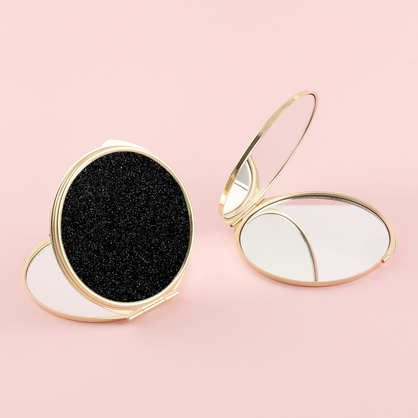 1 PC Round Double-Sided Metal Makeup Mirror Gold Frame With Shimmering Powder Decor Folding Design With 2X Magnification Ideal For Precision Makeup Perfect Gift For Mother Daughter Sister Girlfriend Suitable For Home Office Travel And More