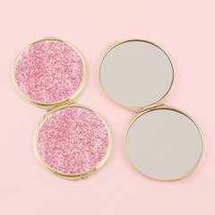 1 PC Round Double-Sided Metal Makeup Mirror Gold Frame With Shimmering Powder Decor Folding Design With 2X Magnification Ideal For Precision Makeup Perfect Gift For Mother Daughter Sister Girlfriend Suitable For Home Office Travel And More