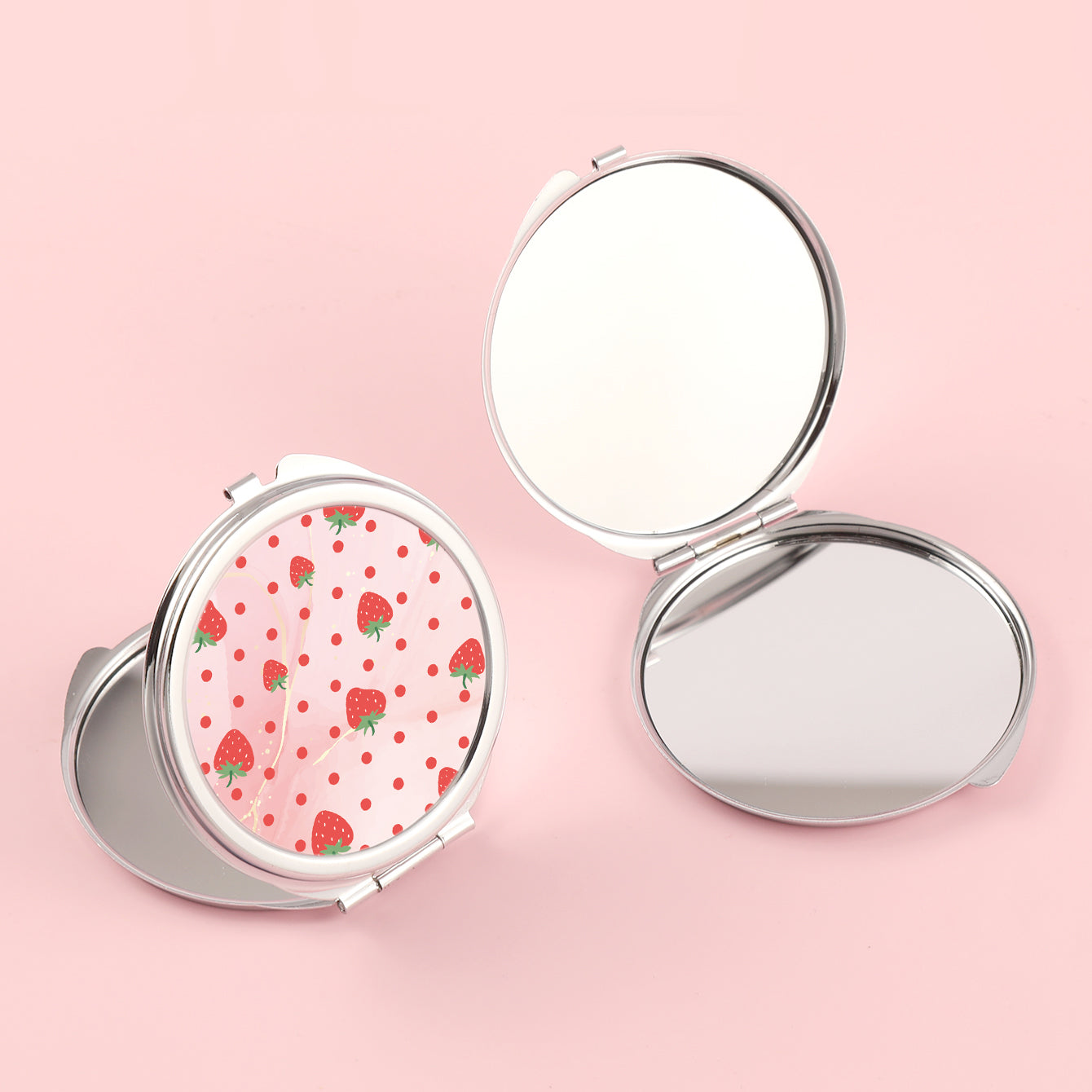 Chic 60mm Mirror with Glass Lens, Metallic Casing, and Silver Electroplating. Clever Clasp, 4C Printing, and In Stock! Ideal Gift for Sisters and Aunts. 💖 #MakeupMirror #GiftIdeas #InStockNow