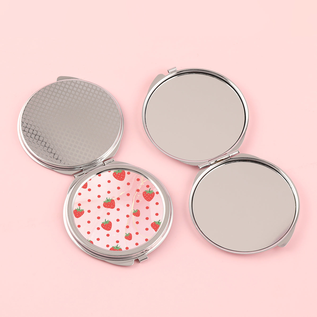 Chic 60mm Mirror with Glass Lens, Metallic Casing, and Silver Electroplating. Clever Clasp, 4C Printing, and In Stock! Ideal Gift for Sisters and Aunts. 💖 #MakeupMirror #GiftIdeas #InStockNow