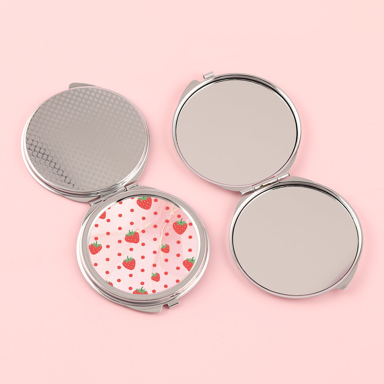 1 PC Round Silver Frame Makeup Mirror Pink Resin Decor Folding Double-Sided Design Perfect For Precision Makeup Ideal Gift For Mother Daughter Sister Girlfriend Suitable For Home Office Travel And More