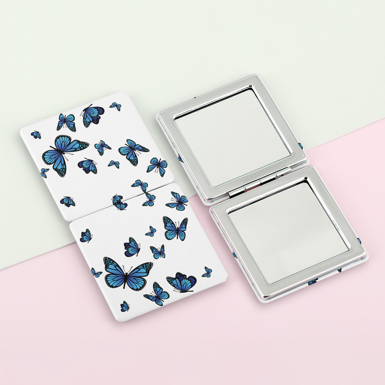 Chic Butterfly INS Double-Sided Makeup Mirror 🦋✨ In Blue/Red, 70mm/60mm Sizes! Stylish Butterfly Print, 2x Magnification. Ideal On-the-Go Gift for Moms & Aunts. Elevate Holidays with This Glam Essential! 💖 #MakeupMirror #ButterflyPrint #FashionGift"