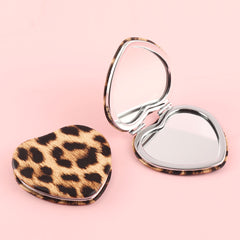 Unique and Stylish INS-Inspired Design! Leopard Print Leather Wrap, Ready-to-Go at 65mm Size. Heart-Shaped Portable Makeup Mirror with 2X Magnification, Silver Electroplating for a Dazzling Touch. The Perfect Festive Gift for Friends