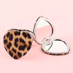 Unique and Stylish INS-Inspired Design! Leopard Print Leather Wrap, Ready-to-Go at 65mm Size. Heart-Shaped Portable Makeup Mirror with 2X Magnification, Silver Electroplating for a Dazzling Touch. The Perfect Festive Gift for Friends