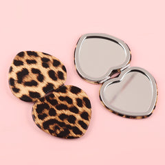 Unique and Stylish INS-Inspired Design! Leopard Print Leather Wrap, Ready-to-Go at 65mm Size. Heart-Shaped Portable Makeup Mirror with 2X Magnification, Silver Electroplating for a Dazzling Touch. The Perfect Festive Gift for Friends