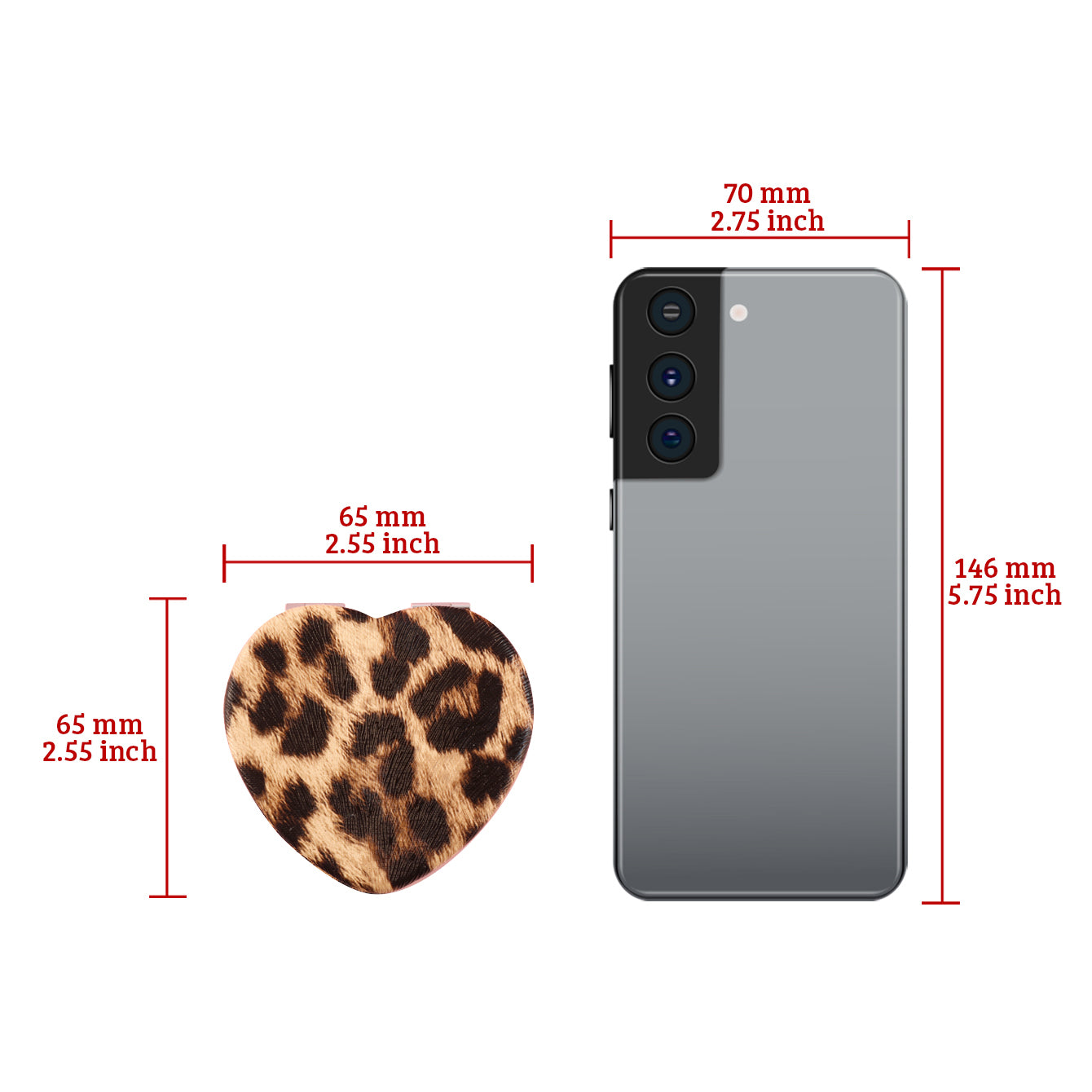 Unique and Stylish INS-Inspired Design! Leopard Print Leather Wrap, Ready-to-Go at 65mm Size. Heart-Shaped Portable Makeup Mirror with 2X Magnification, Silver Electroplating for a Dazzling Touch. The Perfect Festive Gift for Friends