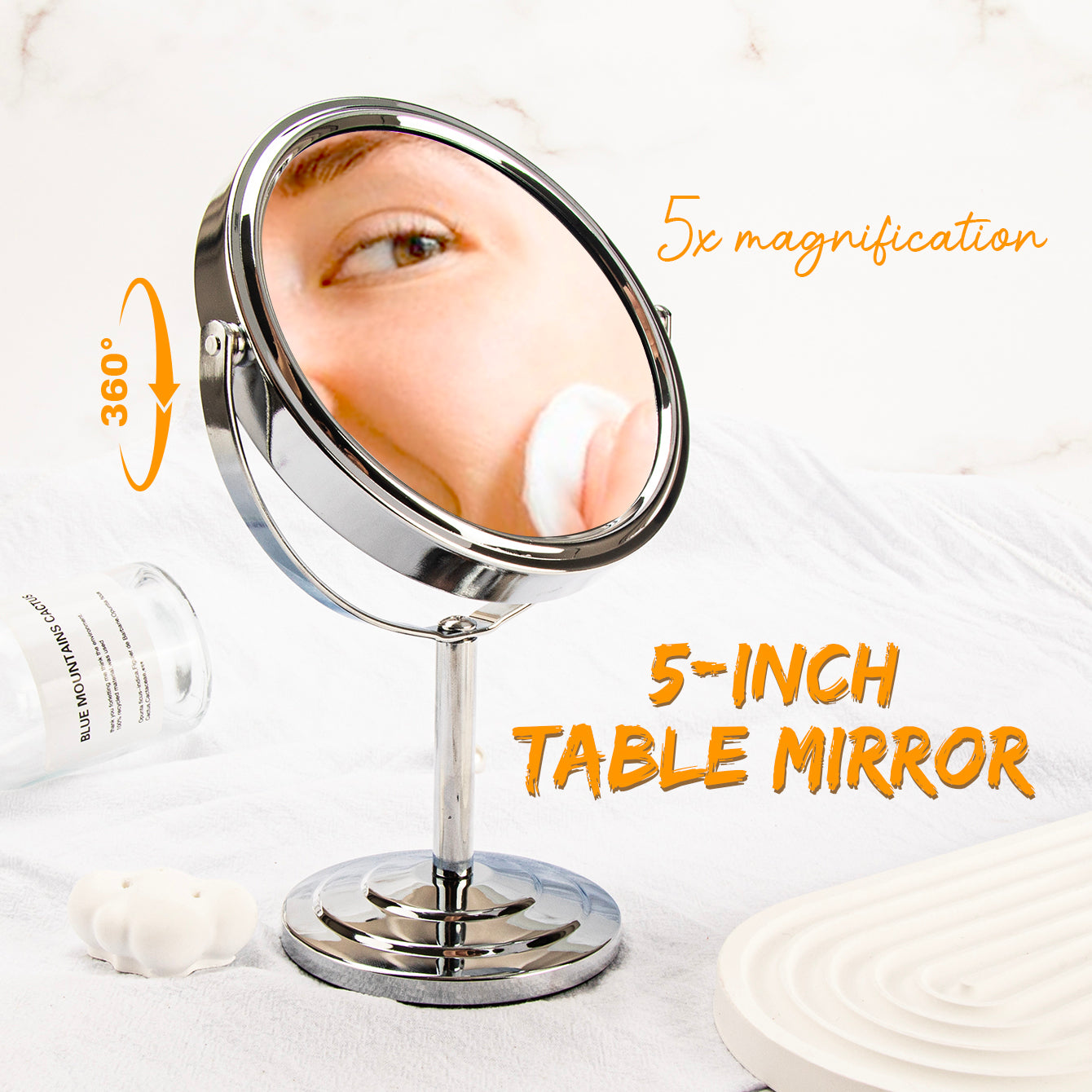 140*210mm Round Vanity Mirror, 360-Degree Rotation, In-stock Silver, Silver Plating, 3X Magnification