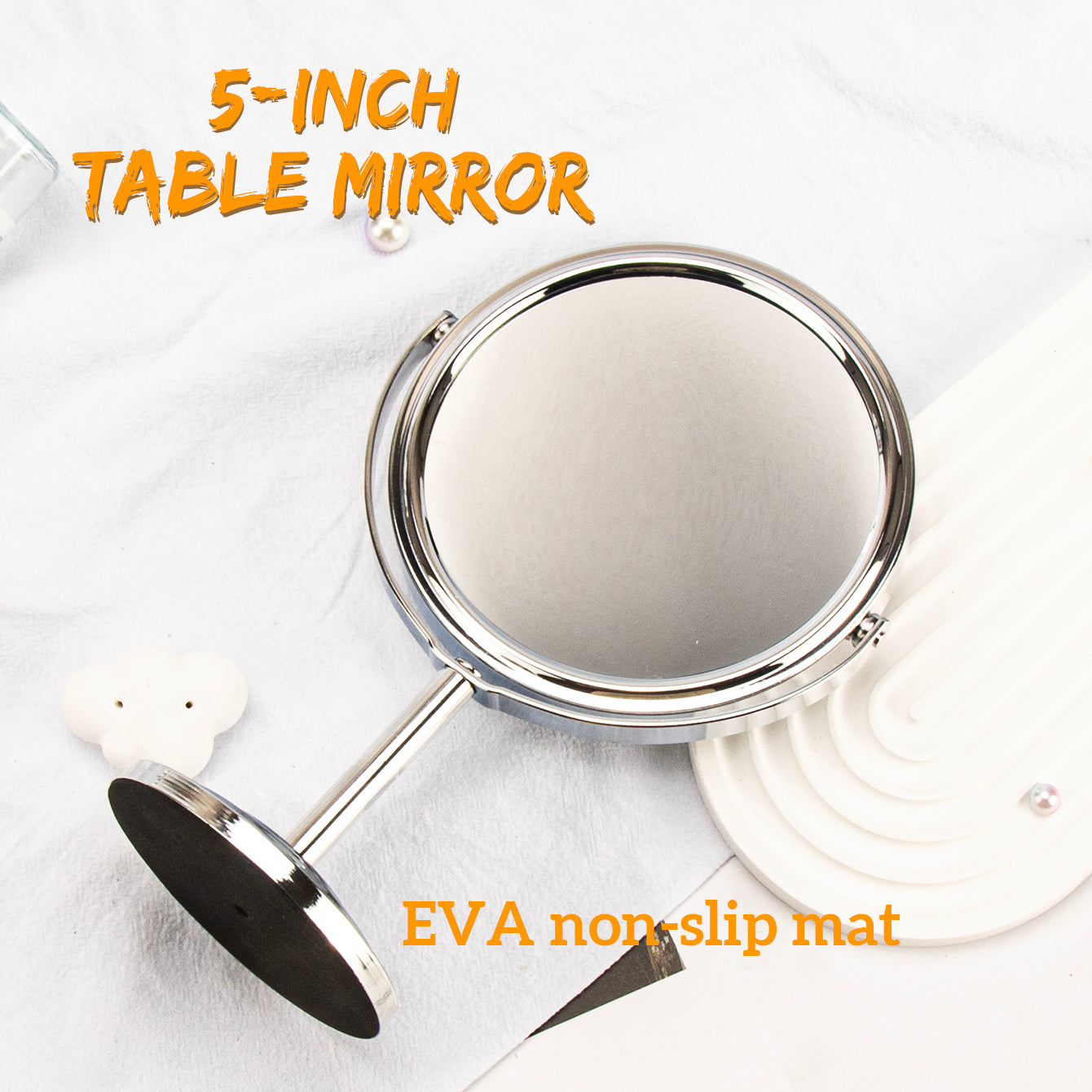 140*210mm Round Vanity Mirror, 360-Degree Rotation, In-stock Silver, Silver Plating, 3X Magnification