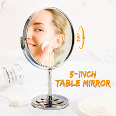 140*210mm Round Vanity Mirror, 360-Degree Rotation, In-stock Silver, Silver Plating, 3X Magnification