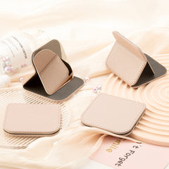 Fashionable INS Style! Eco-friendly Leather Wrap in Solid Colors, In-Stock Dimensions of 80*80mm. Portable Square-shaped Folding Makeup Mirror with Stainless Steel Lenses that are Rust-resistant and Shatterproof