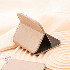 Fashionable INS Style! Eco-friendly Leather Wrap in Solid Colors, In-Stock Dimensions of 80*80mm. Portable Square-shaped Folding Makeup Mirror with Stainless Steel Lenses that are Rust-resistant and Shatterproof