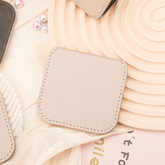 Fashionable INS Style! Eco-friendly Leather Wrap in Solid Colors, In-Stock Dimensions of 80*80mm. Portable Square-shaped Folding Makeup Mirror with Stainless Steel Lenses that are Rust-resistant and Shatterproof