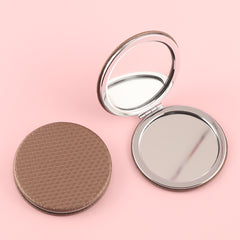 ✨ Trendy INS Essential! 70mm Circular Folding Makeup Mirror, Dual-sided High-Definition Glass, Silver Electroplating, Stylish PU Leather Wrap with Brown Plaid Pattern – The Perfect Holiday Gift for Friends!