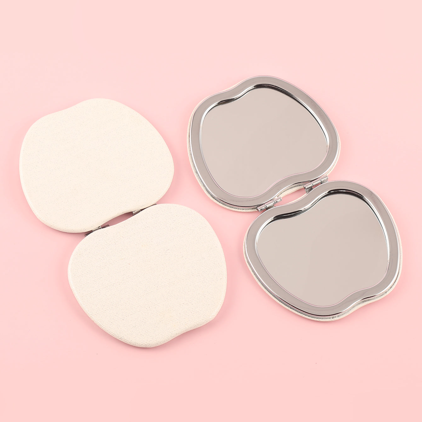 ✨Chic Foldable Elegance✨ 65*75mm Apple-shaped Makeup Mirror with Dual HD Glass, Silver Electroplating, Stylish White Stripe PU Leather Wrap – The perfect festive gift for friends! 💄🎁 #FashionBeauty #FestiveSurprise #ExquisiteGift