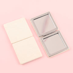 "Square White Eco-Friendly Makeup Mirror Encased in Premium PU Leather with 60x60mm Silver Metal Frame - Ideal Gift for Friends"