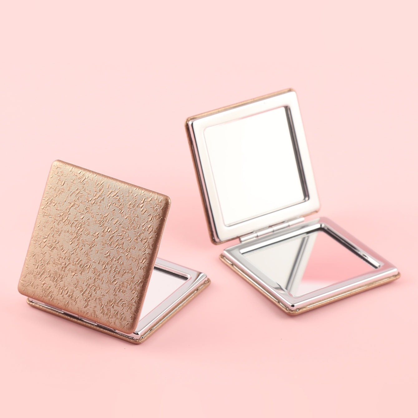 Eco-Friendly PU Leather Square Mirror, Brown, Silver Plating Frame, Metal Material, 60x60mm, Your Fashionable & Sustainable Essential