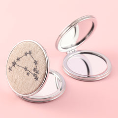 Charming Constellation Series Fabric Princess Cosmetic Mirror, HD Environmentally Friendly Glass Lens with Plating Silver Plastic Frame, 70*70mm Size, Multiple Colors Available, Perfectly Showing Your Unique Charm