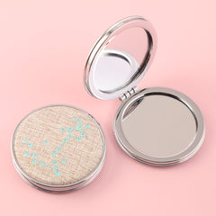 Charming Constellation Series Fabric Princess Cosmetic Mirror, HD Environmentally Friendly Glass Lens with Plating Silver Plastic Frame, 70*70mm Size, Multiple Colors Available, Perfectly Showing Your Unique Charm