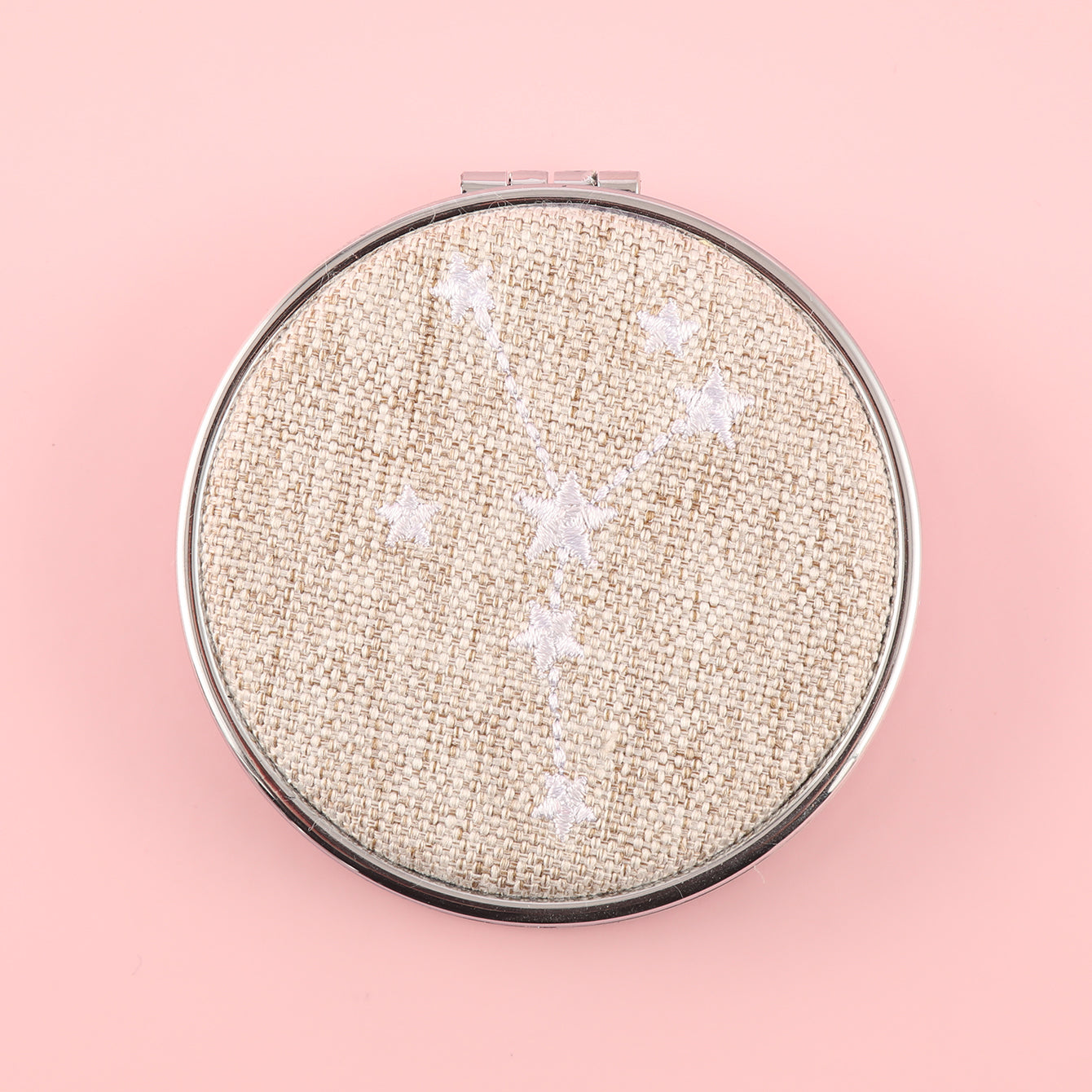 Charming Constellation Series Fabric Princess Cosmetic Mirror, HD Environmentally Friendly Glass Lens with Plating Silver Plastic Frame, 70*70mm Size, Multiple Colors Available, Perfectly Showing Your Unique Charm