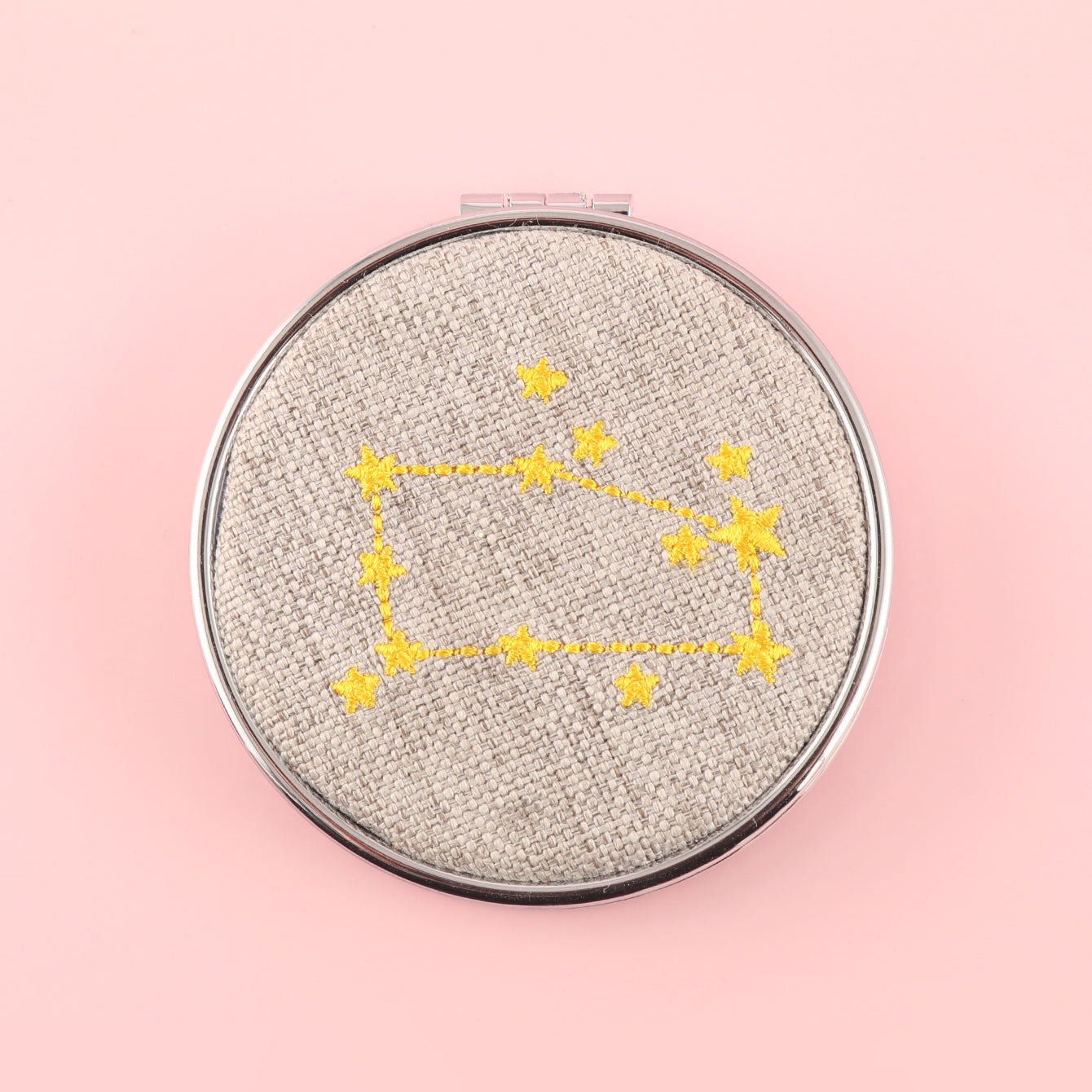 Charming Constellation Series Fabric Princess Cosmetic Mirror, HD Environmentally Friendly Glass Lens with Plating Silver Plastic Frame, 70*70mm Size, Multiple Colors Available, Perfectly Showing Your Unique Charm