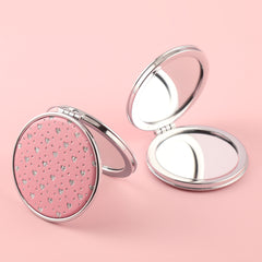 Shining Enviromental Protection, loving PU Glitte Leather Round Cosmetic Mirror, HD Lenses, Silver Plating Metal Frame, Showing Your Beauty and Love.