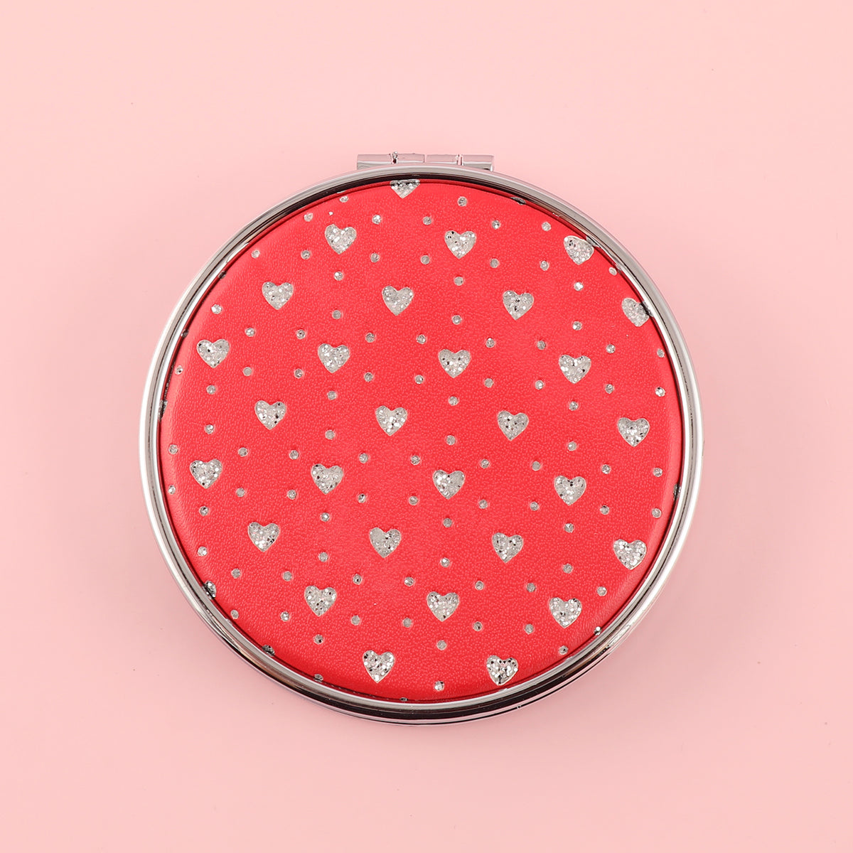 Shining Enviromental Protection, loving PU Glitte Leather Round Cosmetic Mirror, HD Lenses, Silver Plating Metal Frame, Showing Your Beauty and Love.