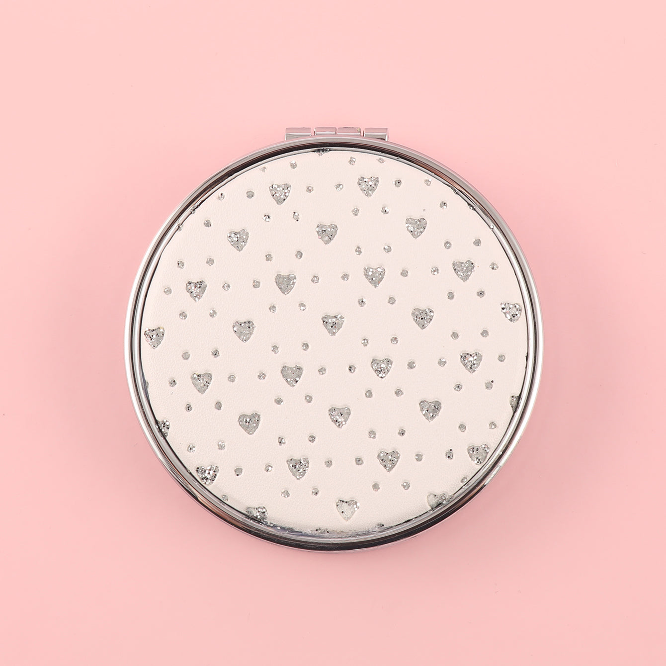 Shining Enviromental Protection, loving PU Glitte Leather Round Cosmetic Mirror, HD Lenses, Silver Plating Metal Frame, Showing Your Beauty and Love.