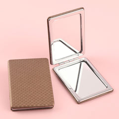 Chic Eco-friendly PU Leather Makeup Mirror with HD Glass, Plating Silver, Metal Frame (SIZE:62*85mm), There Are Four Colors Available In Silver, Brown, Pink, Khaki.