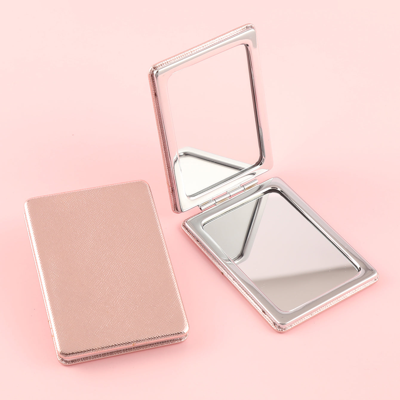 Chic Eco-friendly PU Leather Makeup Mirror with HD Glass, Plating Silver, Metal Frame (SIZE:62*85mm), There Are Four Colors Available In Silver, Brown, Pink, Khaki.