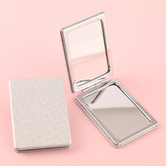 Chic Eco-friendly PU Leather Makeup Mirror with HD Glass, Plating Silver, Metal Frame (SIZE:62*85mm), There Are Four Colors Available In Silver, Brown, Pink, Khaki.