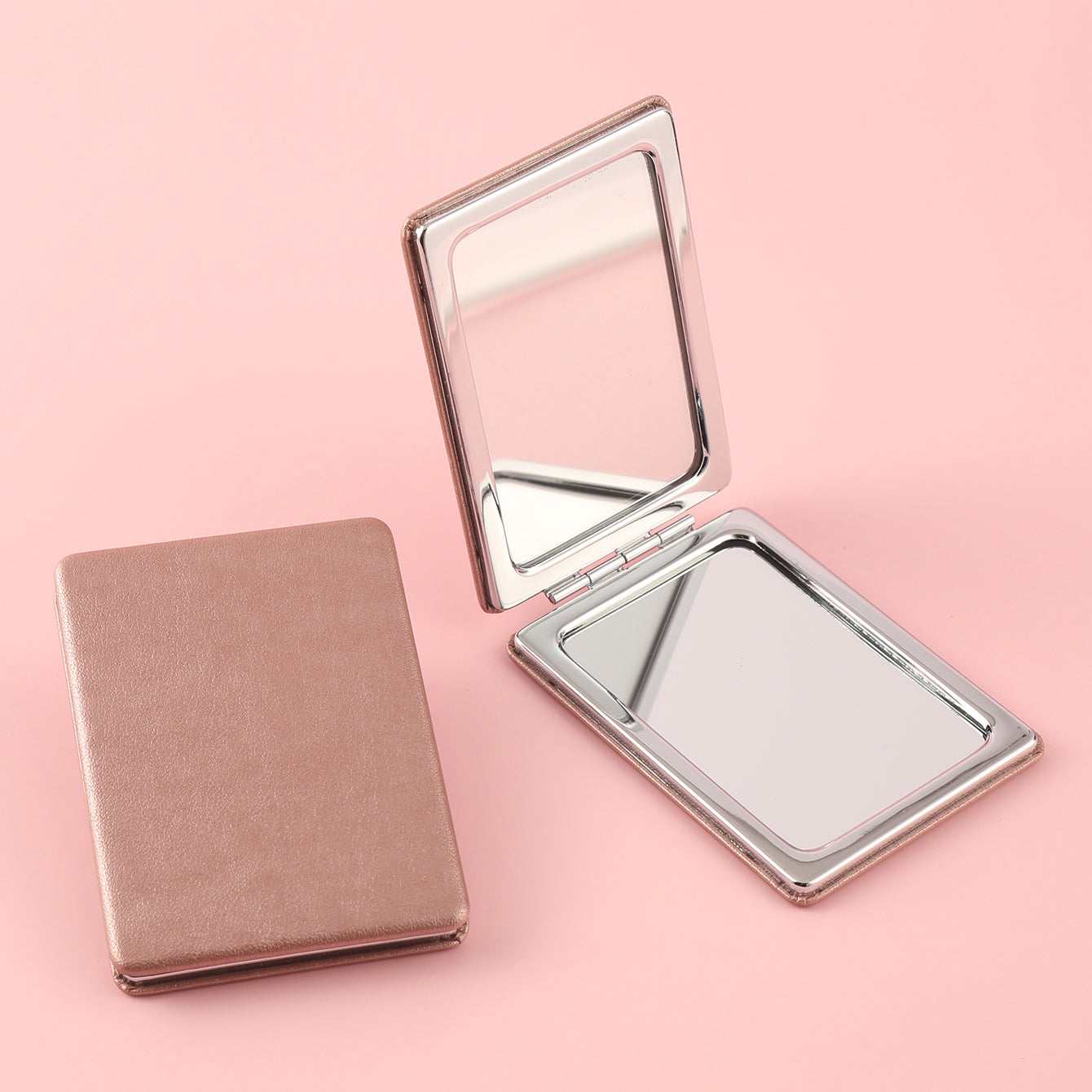 Chic Eco-friendly PU Leather Makeup Mirror with HD Glass, Plating Silver, Metal Frame (SIZE:62*85mm), There Are Four Colors Available In Silver, Brown, Pink, Khaki.