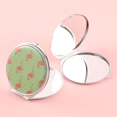 Classic Flamingo Epoxy Design: 70*70mm Circular Makeup Mirror with Plating Silver Metal Frame and HD Glass Mirror, Crafted to Perfectly Enhance Every Moment of Beauty