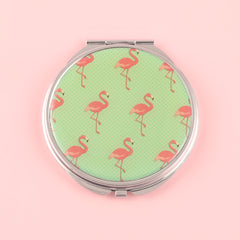 Classic Flamingo Epoxy Design: 70*70mm Circular Makeup Mirror with Plating Silver Metal Frame and HD Glass Mirror, Crafted to Perfectly Enhance Every Moment of Beauty