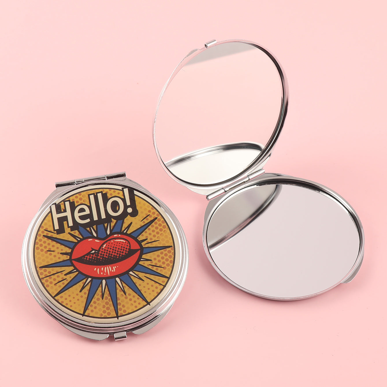 70*70mm HD Epoxy Design Cosmetic Mirror, Plating Silver, a Variety of Dazzling Pictures of Your Choice, the Secret Weapon That Gives You Perfect Makeup