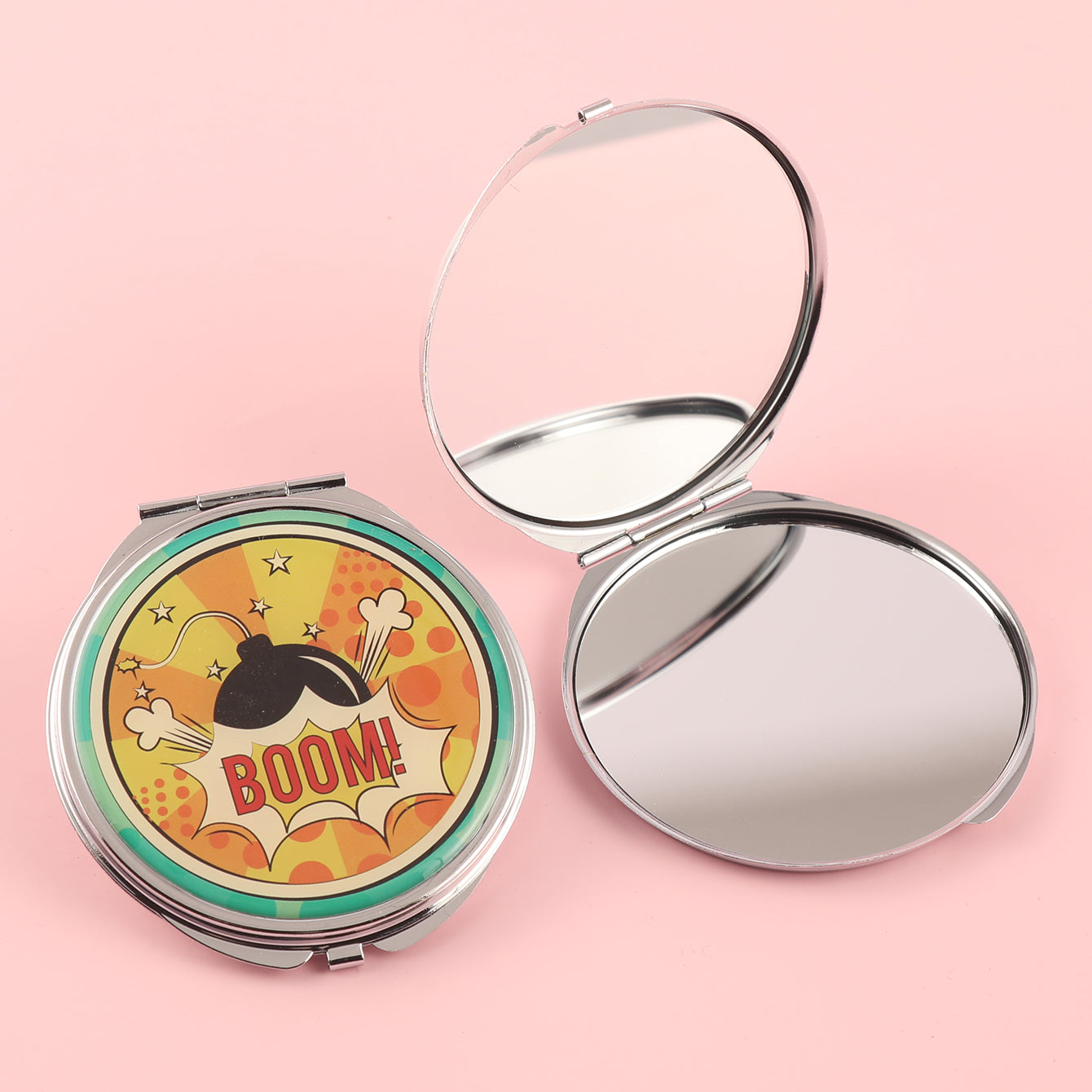 70*70mm HD Epoxy Design Cosmetic Mirror, Plating Silver, a Variety of Dazzling Pictures of Your Choice, the Secret Weapon That Gives You Perfect Makeup