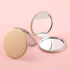 Beautiful Round Plating Silver Frame, Cross-Pattern PU Eco-Friendly Leather Embellishment, HD 60*60mm Makeup Mirror, Clearly Showing the Details of Makeup, The Perfect Choice for Both Fashion and Environmental Protection.