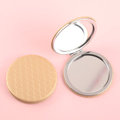 Beautiful Round Plating Silver Frame, Cross-Pattern PU Eco-Friendly Leather Embellishment, HD 60*60mm Makeup Mirror, Clearly Showing the Details of Makeup, The Perfect Choice for Both Fashion and Environmental Protection.