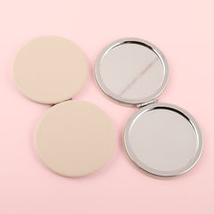 70*70mm Round Cosmetic Mirror, Plating Silver Metal Frame and Eco-Friendly PU Leather, HD Glass, Fashionable Design, Perfect Match for Your Beauty Table