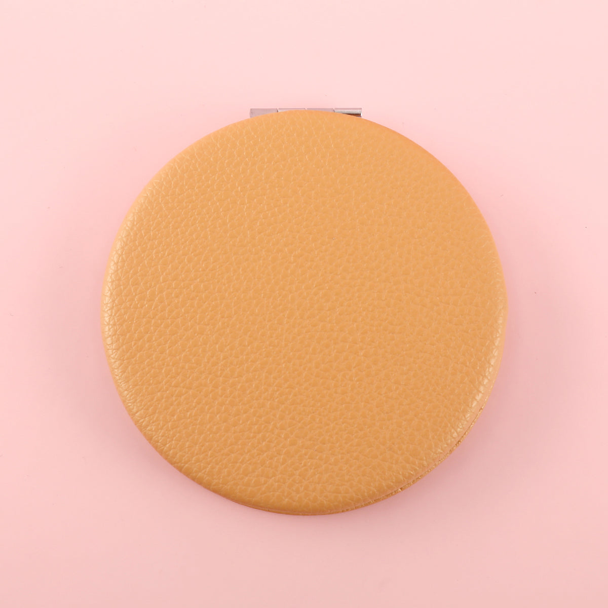 Yellow PU Leather, Paired with HD Glass Mirror and Plating Silver Metal Frames, Create a Light and Luxurious 70*70mm Round Cosmetic Mirror, with Exquisite Quality and Full Taste