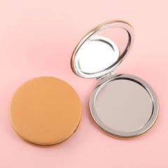 Yellow PU Leather, Paired with HD Glass Mirror and Plating Silver Metal Frames, Create a Light and Luxurious 70*70mm Round Cosmetic Mirror, with Exquisite Quality and Full Taste