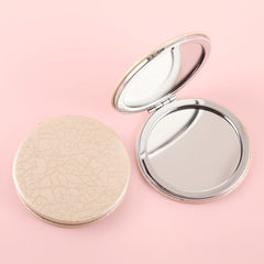 PU Glitte Textured Cosmetic Mirror, HD Glass Mirror with Plating Silver Metal Frame, Beautiful Round Design, Size 70*70mm, Exquisite Details, Early Access to the Trend