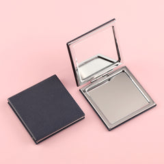 Exquisite PU Eco-Friendly Leather Inlay, HD Glass Mirror, Silver Plating Metal Frame, Creating a 70*70mm Black Square Cosmetic Mirror, an Excellent Gift Choice