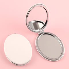 Stylish PU Eco-Friendly Leather with HD Glass Mirror, Silver Metal Frame, 62*85mm White Oval Cosmetic Mirror, Suitable for Both Gifts and Personal Use