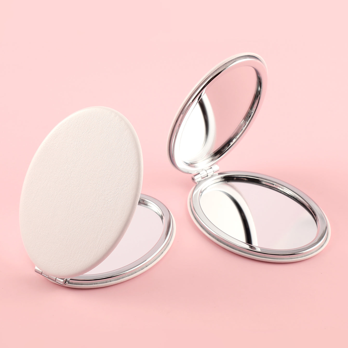 Stylish PU Eco-Friendly Leather with HD Glass Mirror, Silver Metal Frame, 62*85mm White Oval Cosmetic Mirror, Suitable for Both Gifts and Personal Use