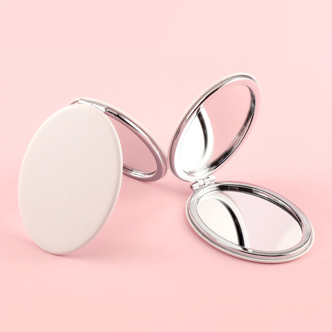 Stylish PU Eco-Friendly Leather with HD Glass Mirror, Silver Metal Frame, 62*85mm White Oval Cosmetic Mirror, Suitable for Both Gifts and Personal Use